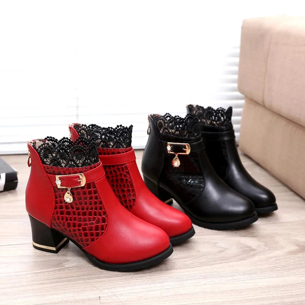 Women'S Ladies Boots Fall Winter Vintage Leather Lace Short GlowCart