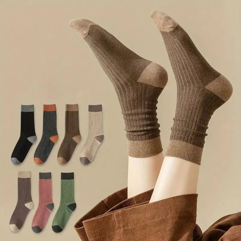 7 Pairs of Cozy Patchwork Crew Socks - Soft, Breathable, and GlowCart