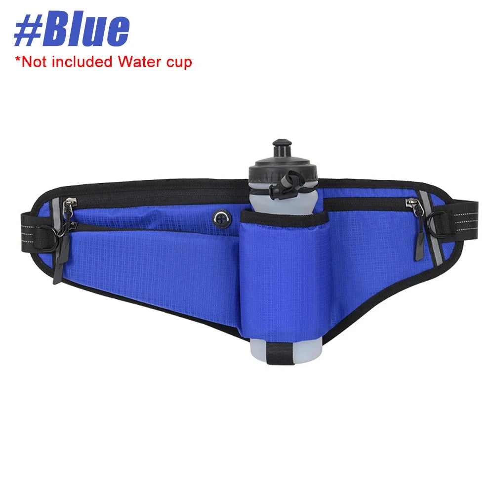 Waterproof Hydration Running Belt with 90° No-Bounce Bottle Holder - Adjustable Reflective Waist Pack for Hiking, Cycling, Gym GlowCart