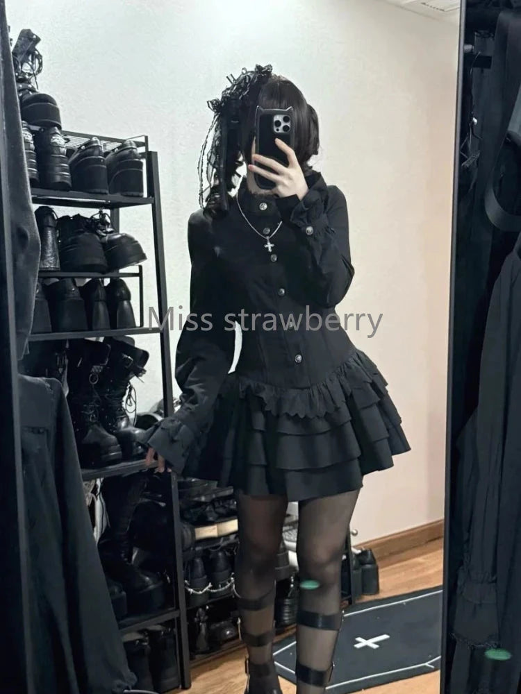 Spring Vintage Gothic Style Lace Up Dress Women Design High GlowCart