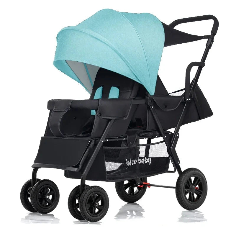 Baby Twin Stroller Removable Rear Seat 0-7 Years Old Double stroller One-key Folding Four-wheel Anti-skid Shock Absorption GlowCart