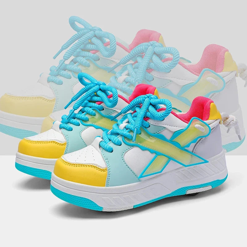 Fashion Children Quad Wheel Skates Runaway Shoes Comfortable Sports Roller Skates Shoes Low Top Skating Skates Shoes with Wheels GlowCart