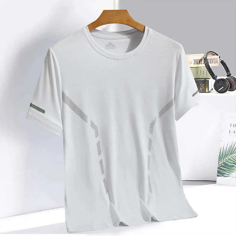 Men Running T-shirt Breathable Stretch Summer Top Gym Fitness Running Thin Short Sleeve Sportswear M-5XL Gray Blue Black White GlowCart