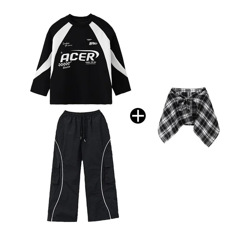 Children's Teen Boys Girls Streetwear Hiphop Sweatshirt Cargo Pant Sets Tracksuits Performance Clothing Kids Tshirt Trousers GlowCart