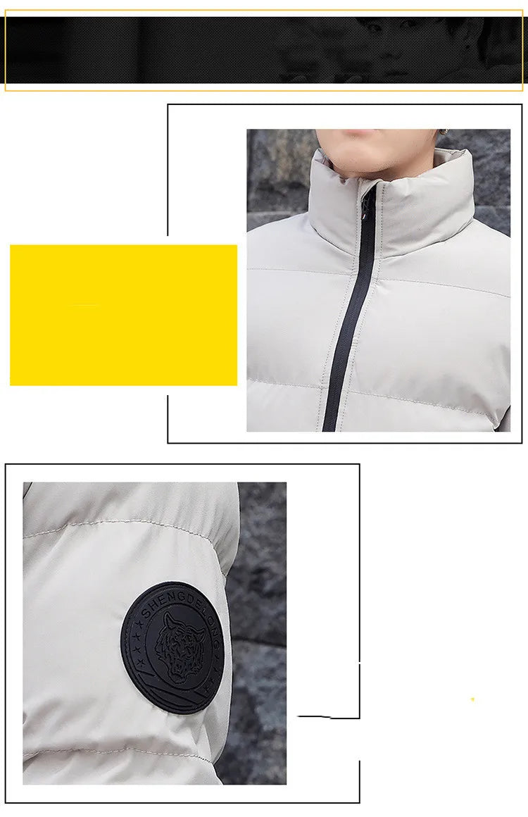 Cross-Border Men's Stand-Up Collar Cotton Coat Thickened Winter Warm Fashion Printed Zipper Cardigan Silk Cotton Jacket GlowCart