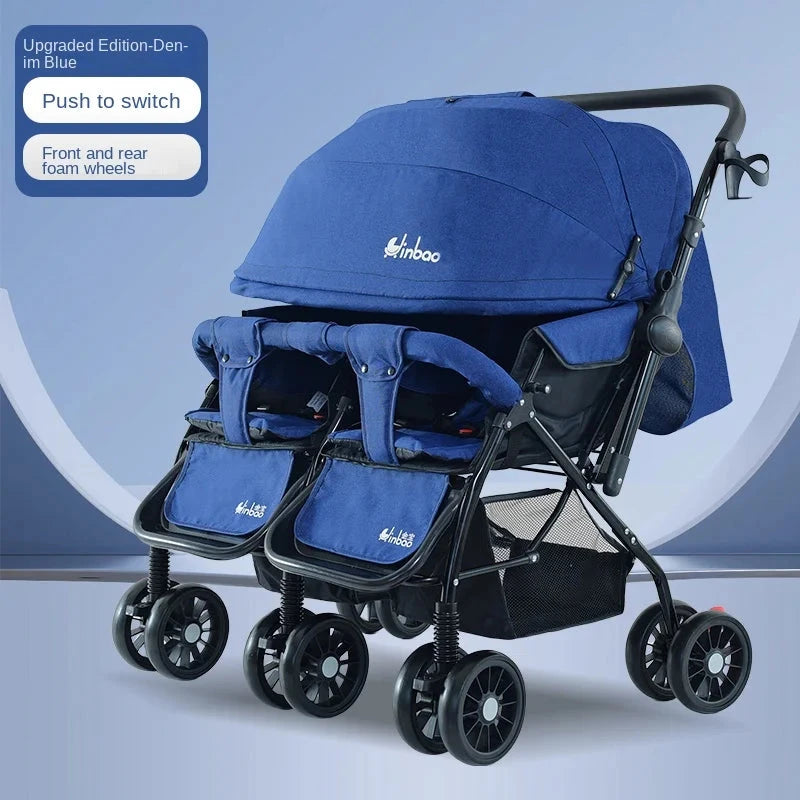 Baby Double Pushchair Ultra Lightweight Two-way Foldable Shock Absorbing Poussette Double Can Sit and Lie Down Twin Pram GlowCart