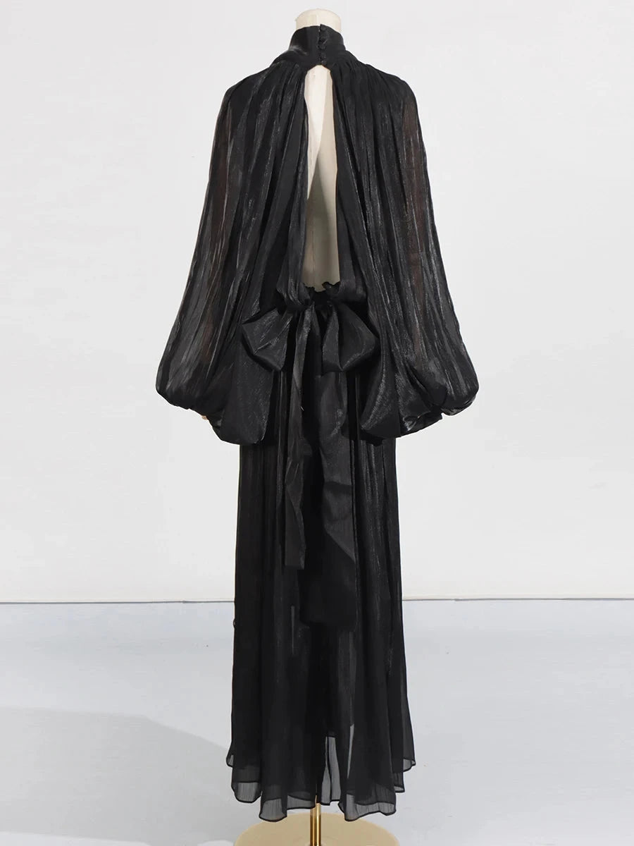 VGH Minimalist Spliced Folds Maxi Dresses for Women Scarf GlowCart