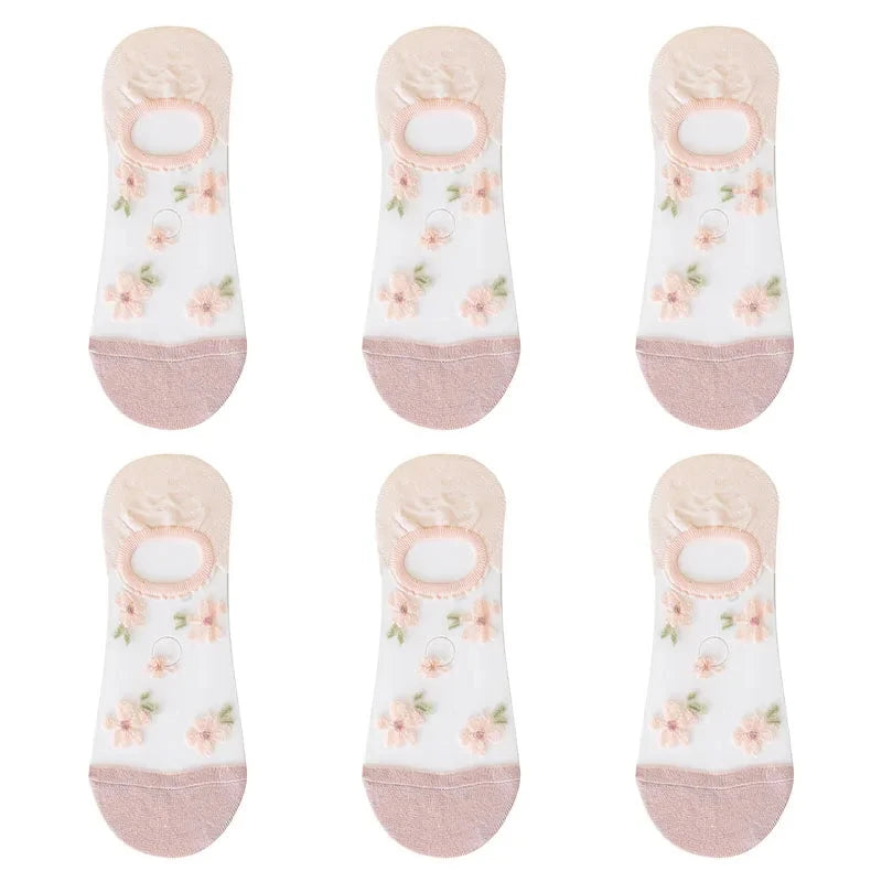 6Pairs Cute Small Flower Sheer Women's Socks Soft & GlowCart
