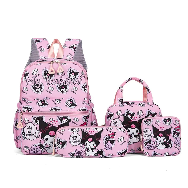 4pcs Kuromi Backpack, Pencil Case, Shoulder Bag, Wallet Set,