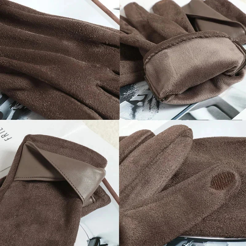 Fashion Winter Padded Warm Gloves Elegant Solid Color Suede GlowCart