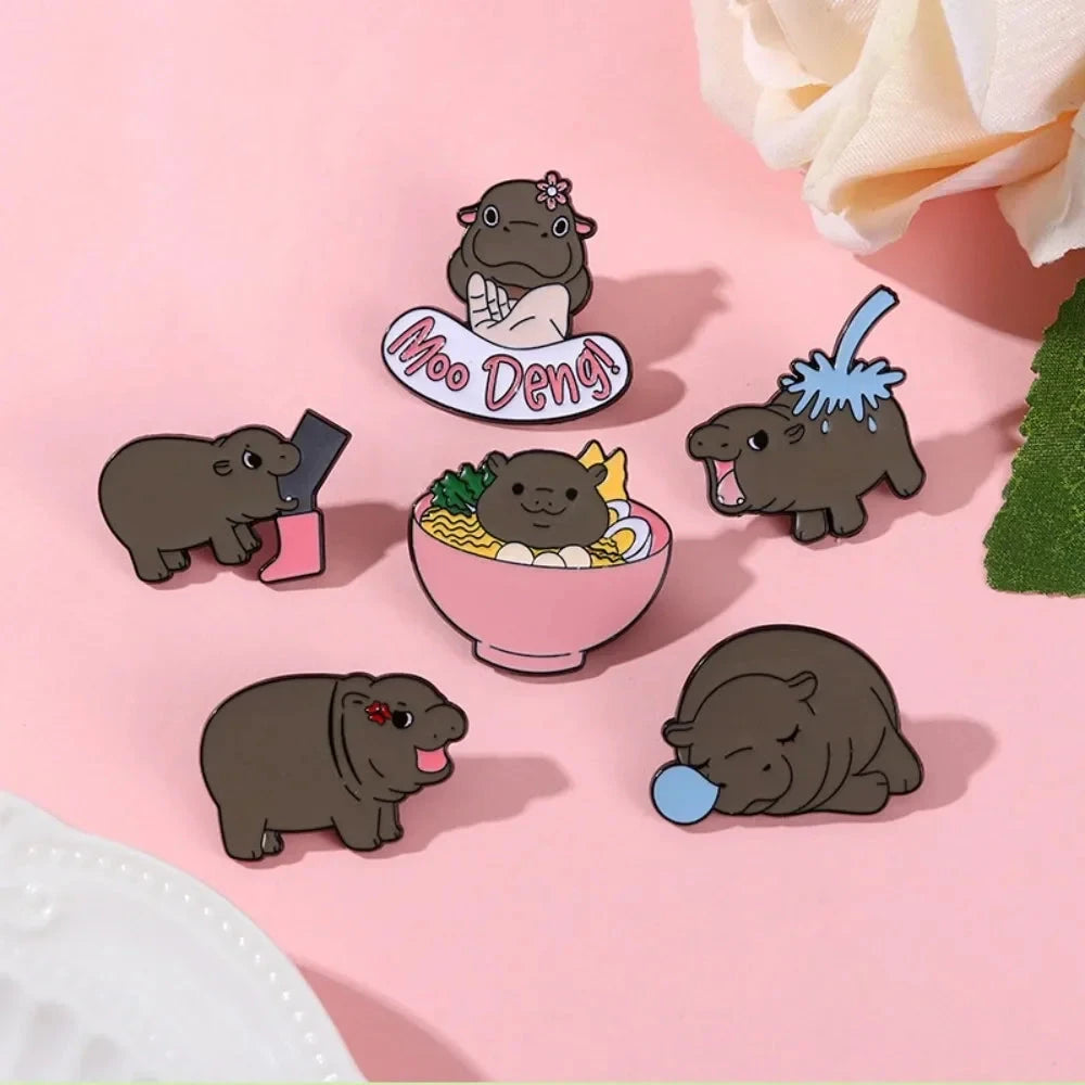 Cute Cartoon Hippo Metal Badge Brooch Fashion All Match GlowCart