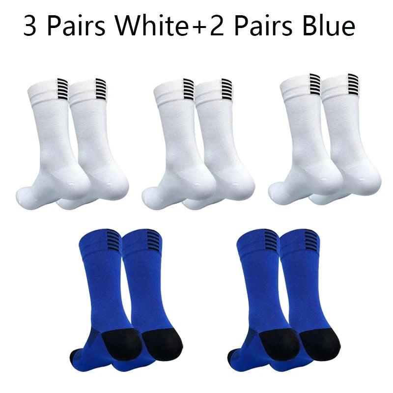 5 Pairs Cycling Sock Men Compression Sports Sock Outdoor MTB Road Bike Socks Running Hiking Breathable Mesh Mid Tube Mountain GlowCart