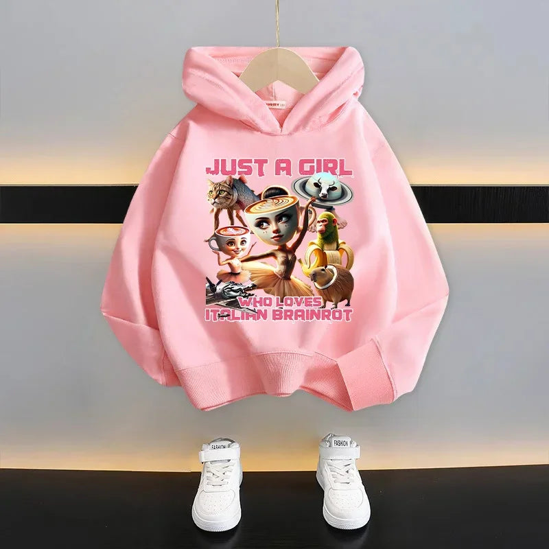 Italian Brainrot Kids Hoodie Funny Cartoon Graphic Thin Sweatshirts Tung Tungtung Sahur Casuals Long Sleeves Tops Boys Clothes GlowCart