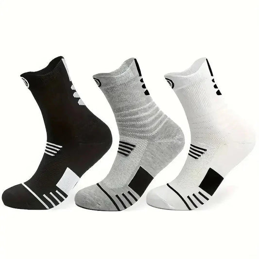 3 Pairs Men's Comfort Fit Cushion Performance Athletic Crew Socks For Outdoor Sports mens socks funny socks GlowCart