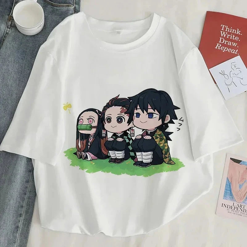 Demon Slayer Print T Shirt Women Harajuku Aesthetic White GlowCart
