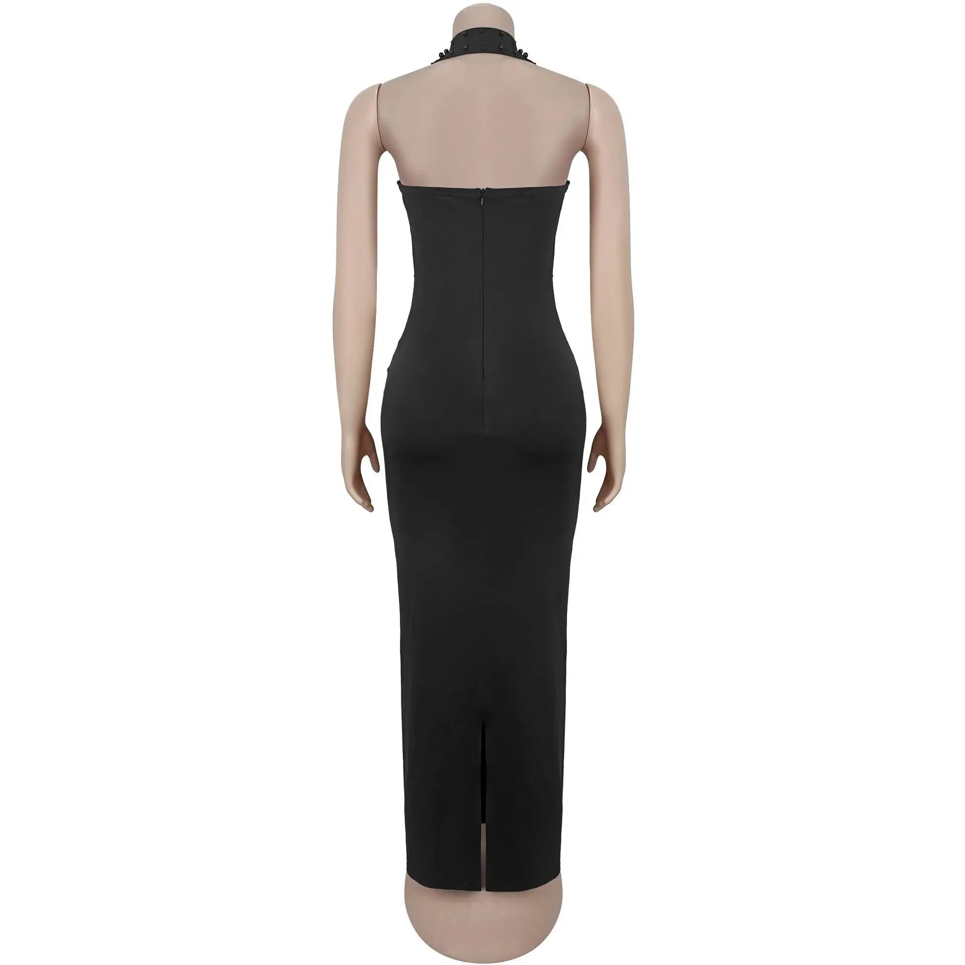 GLCMYAYA Women Diamonds Beading Halter Neck Bodycon Midi GlowCart