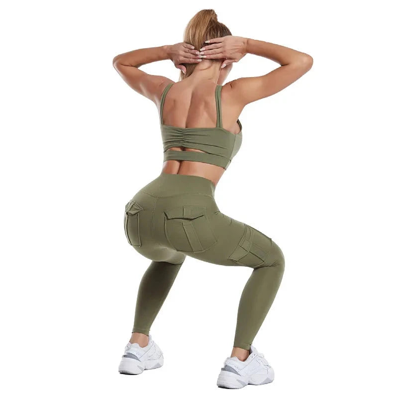 Multi-pocket Pants Yoga Leggings High Waist Solid Color Yoga GlowCart