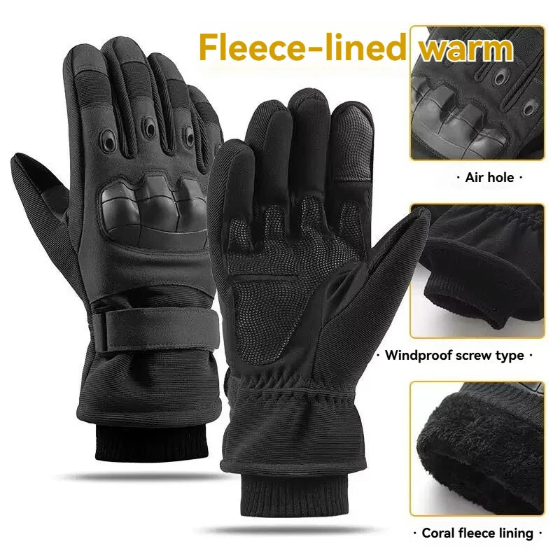 Winter warm tactical plus velvet gloves, soft silicone shell full finger touch screen ultra fiber outdoor cycling anti cold GlowCart
