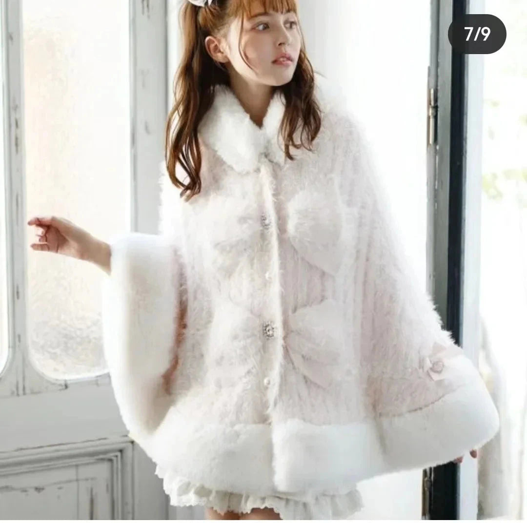 Japanese Liz Sweet Princess Faux Rabbit Fur Cape Coat Women GlowCart