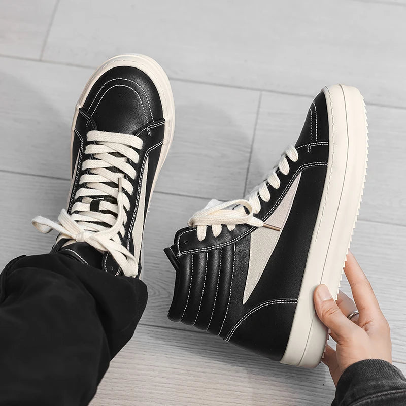 Handmade Leather Men's Ankle Boots High Top Casual Shoes Outdoor Design Motorcycle Boots Versatile Boats Man Leisure Walk Shoes GlowCart