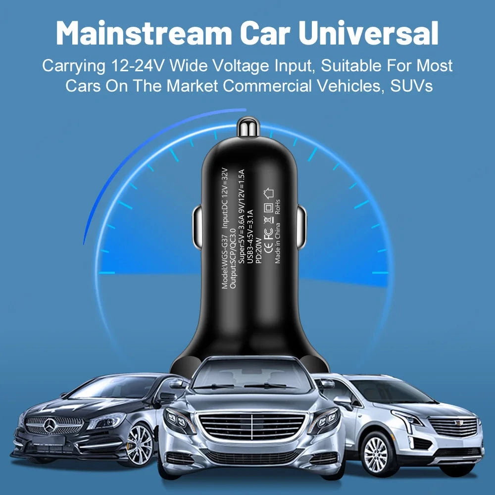 4usb PD 250W Car Charger Type C Fast Charging Auto Mobile GlowCart