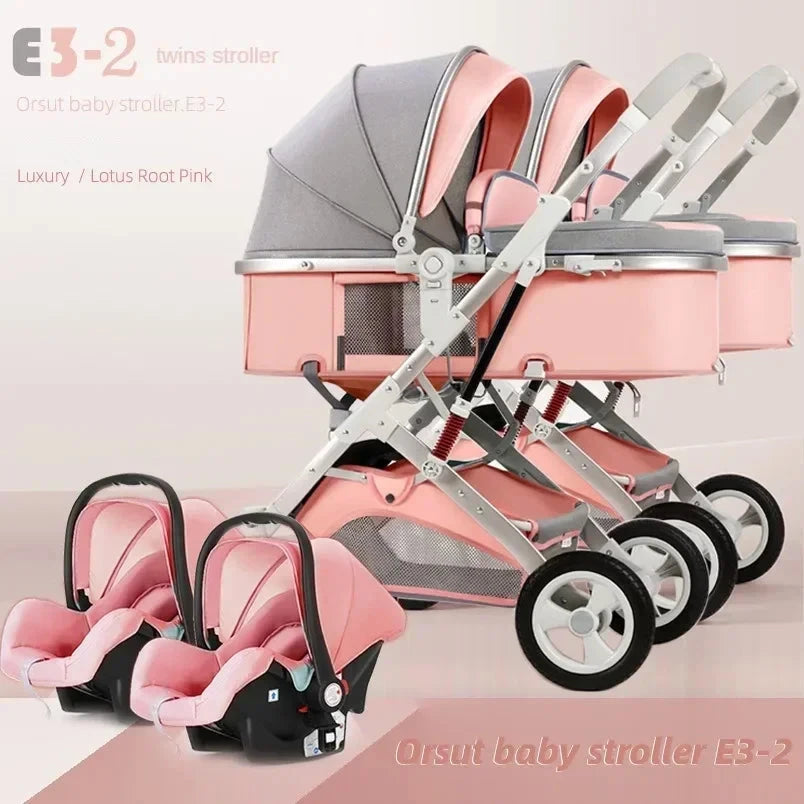 2025 New 3-in-1 Twin Baby Stroller with Car Seat, Portable Foldable High View Newborn Baby Stroller Can Sit or Lie GlowCart