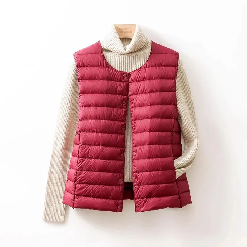 New Women's Collarless Down Liner Vest V-Neck Lightweight GlowCart