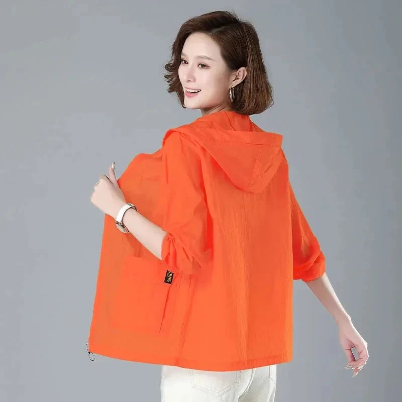 2025 Summer Women Hooded Beach UV Jacket Female Long Sleeve GlowCart