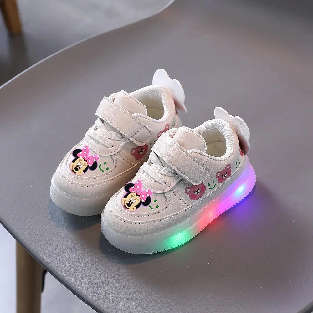 Disney Mickey Mouse Spring Autumn and Winter Children's Lighting Casual Shoes pu Girls and Boys LED Sneakers Board shoes GlowCart