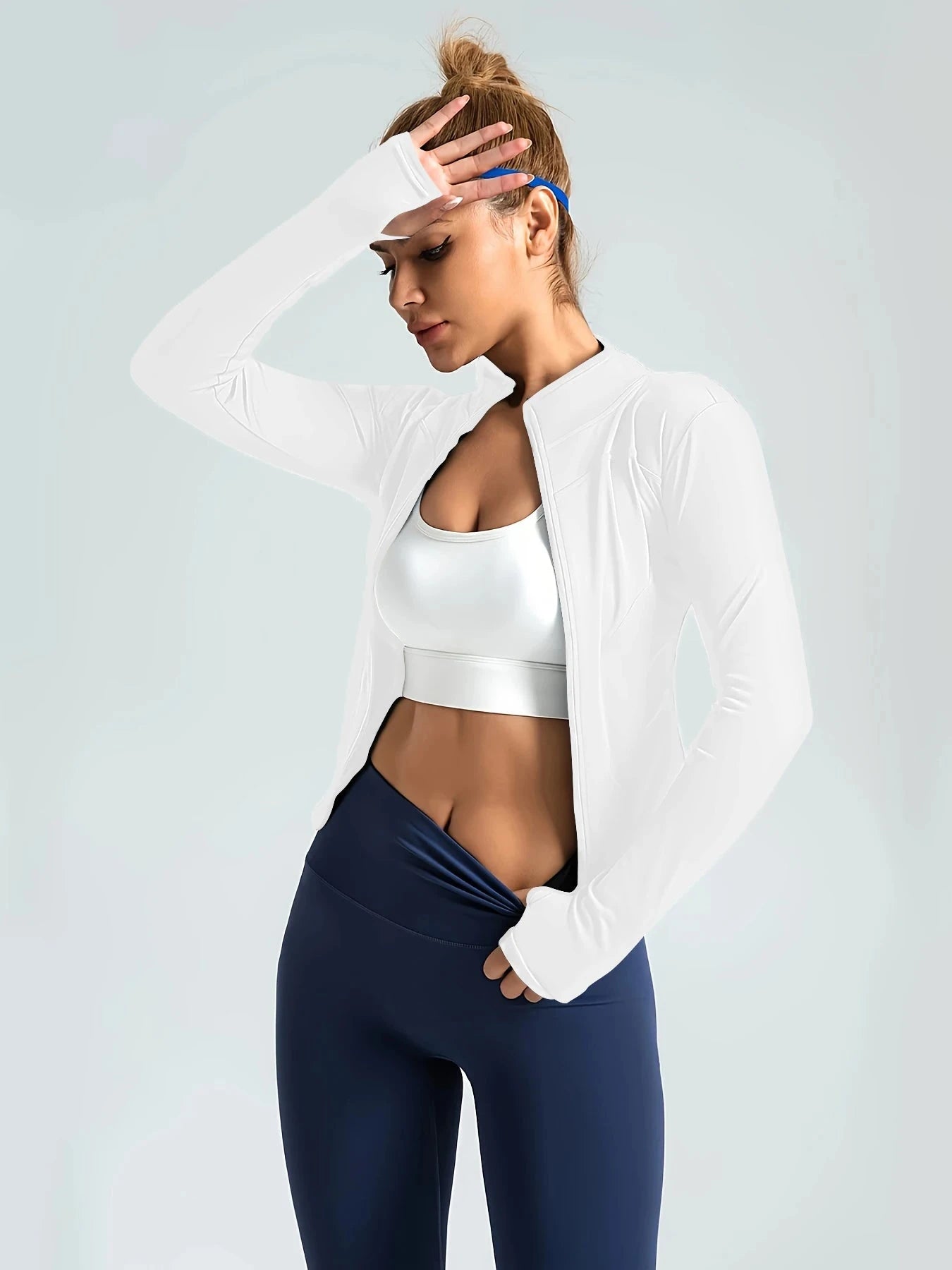 Women's Slim Fit Long Sleeved Yoga Jacket Nude Zipper Professional Running Training Fitness Top for Autumn And Winter GlowCart