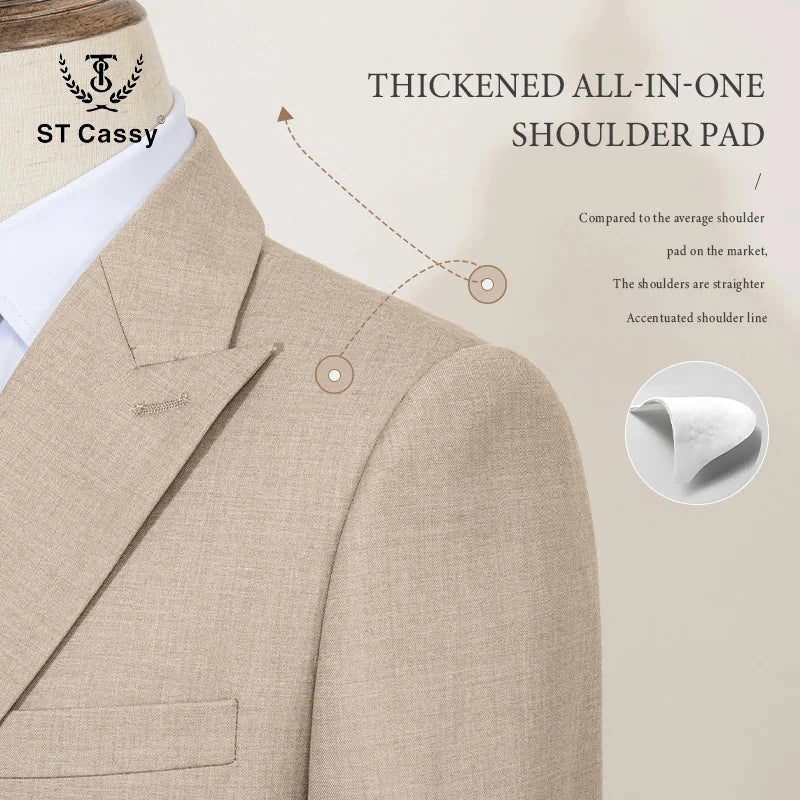 ST Cassy Elegant man suit for wedding peach Slim Fit Double GlowCart