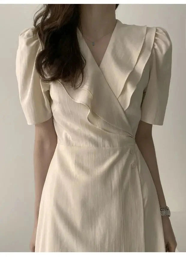 Summer New Chic V-ne Turn-down Collar Slimming Waist Midi Dr GlowCart