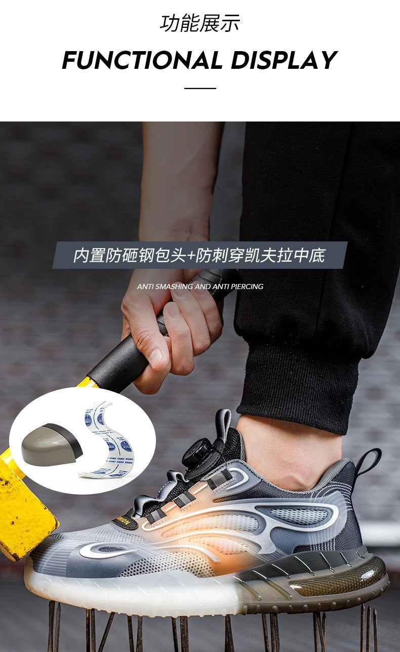 High-top men's all-season universal steel head anti-smash anti-puncture rotating buckle non-slip wear-resistant safety shoes GlowCart