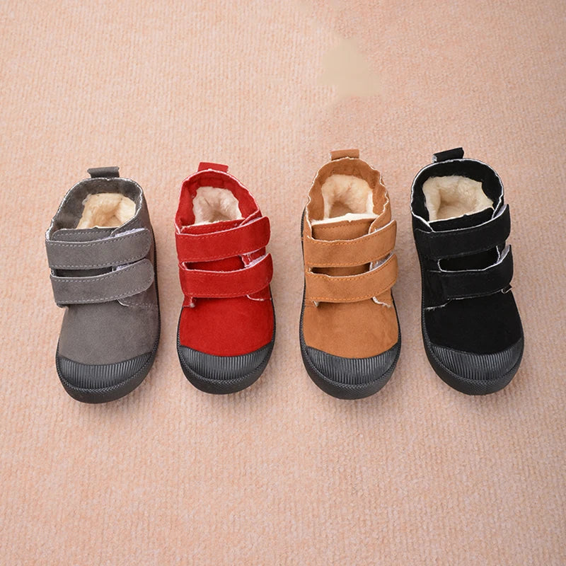New Trendy Kids Outdoor Warm Short Shoes Winter Plush Suede Ankle Boots Children Comfortable Snow Sneakers EY8259 GlowCart