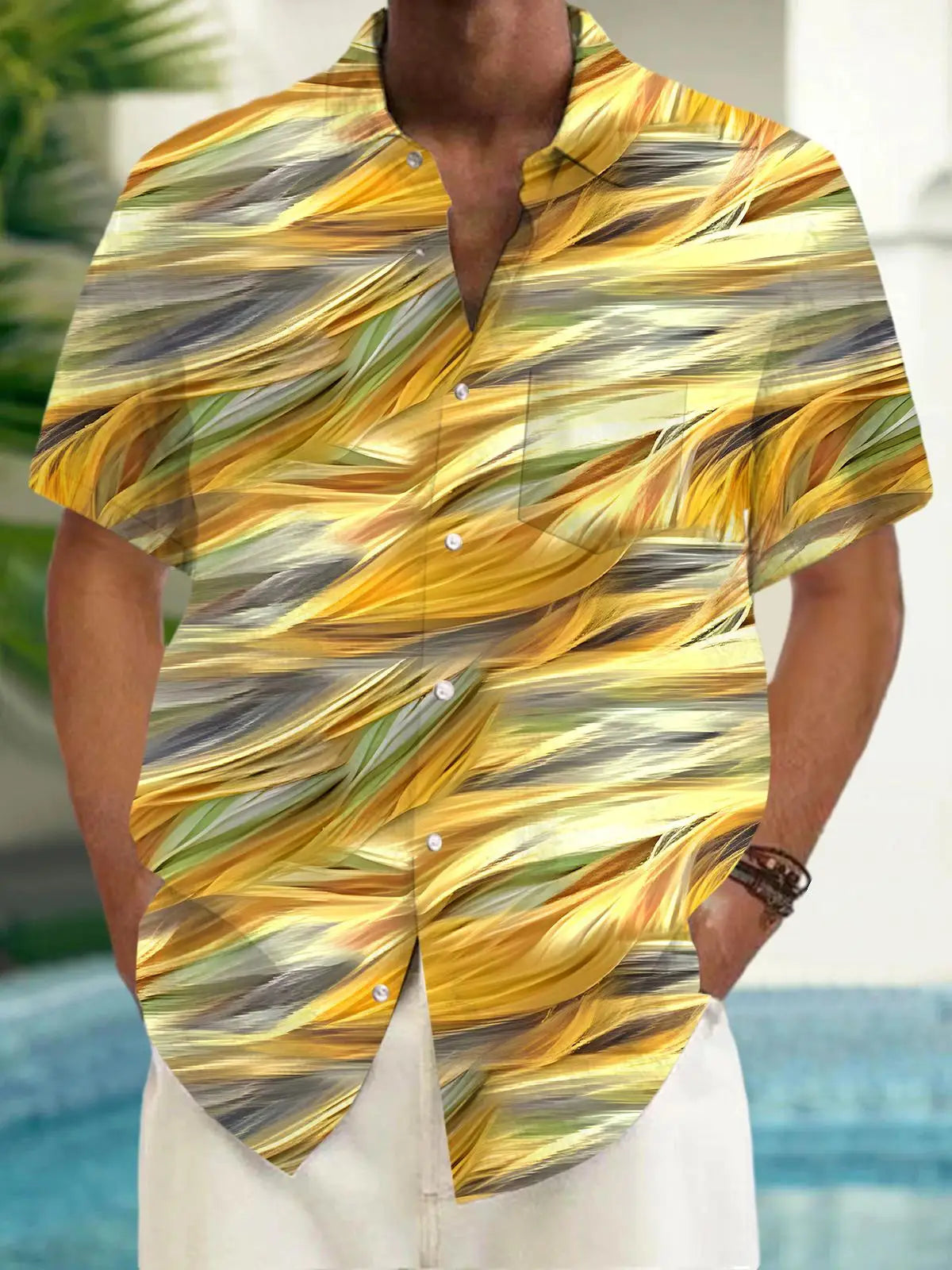 New Hawaii Spring/Summer Fashion Leisure Street Walk Tourist Beach Printed Full Open Short Sleeve Button Shirt, Quick Shipping GlowCart