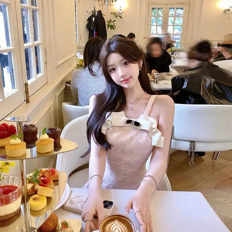 Kimotimo Sweet Jacquard Halter Birthday Dress Women Summer GlowCart