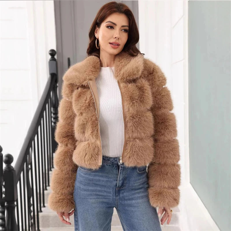2025 Winter Faux Fur Coat Woman Women's Coats Plush Female GlowCart