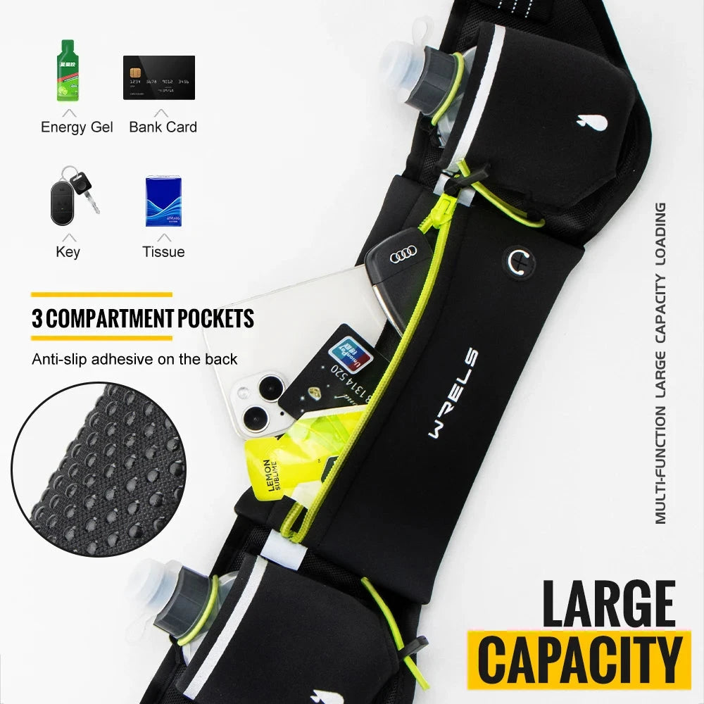 WRELS Outdoor Sports Running Waterproof Utralthin Waist Bag Runner Belt Hydration Running Belt with Water Bottle Running Pack GlowCart