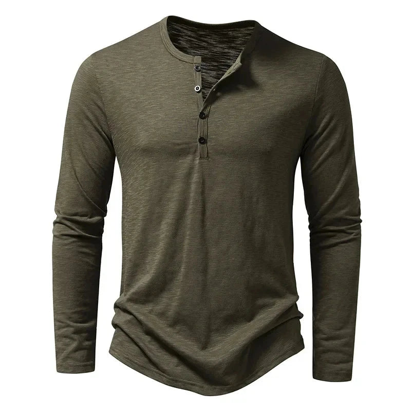 Autumn New Men's Cotton Button Long Sleeve  Henley Neck GlowCart
