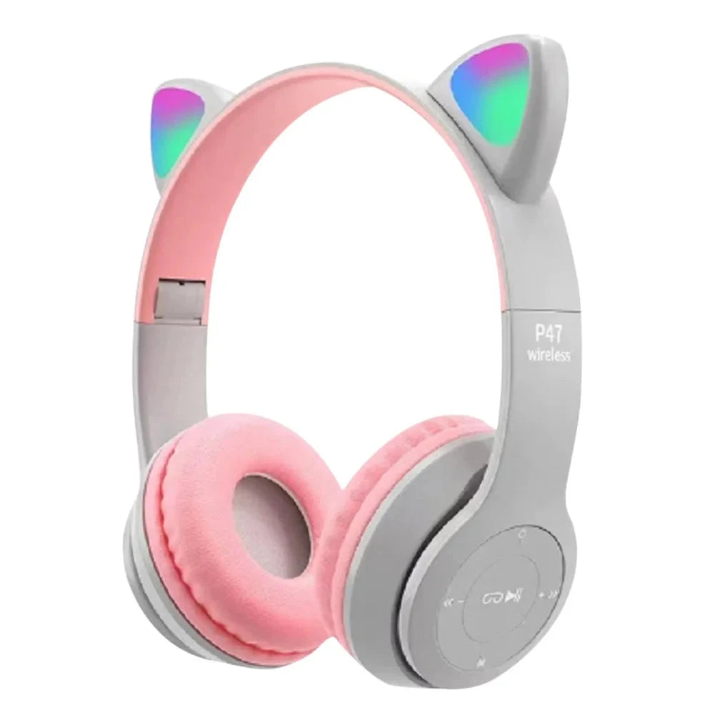 Cute Cat Ear Headphones with RGB LED Light Wireless Headset GlowCart