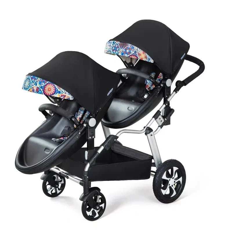 NEW Twins baby stroller 2 in 1 foldable two children PU leather waterproof stroller Double baby carriage twin strollers for 2 GlowCart