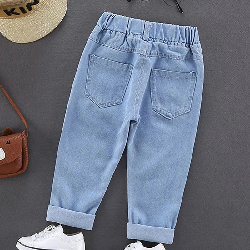 Children Jeans  Boys Cotton Print Splice Stretch Denim Pants Korean Teenage Trousers Wear Kids ClothingDenimRipped Spring Autum GlowCart