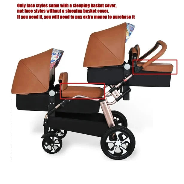 NEW Twins baby stroller 2 in 1,poussette double jumeaux,Shell double stroller,Luxury baby carriage,leather stroller,folding pram GlowCart