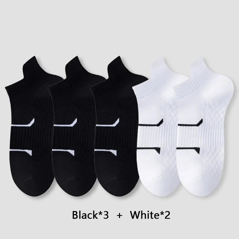 5pcs Men's Short Sports Socks Summer For Running Breathable Casual Soft Comfortable Polyester Sports Socks Thin GlowCart