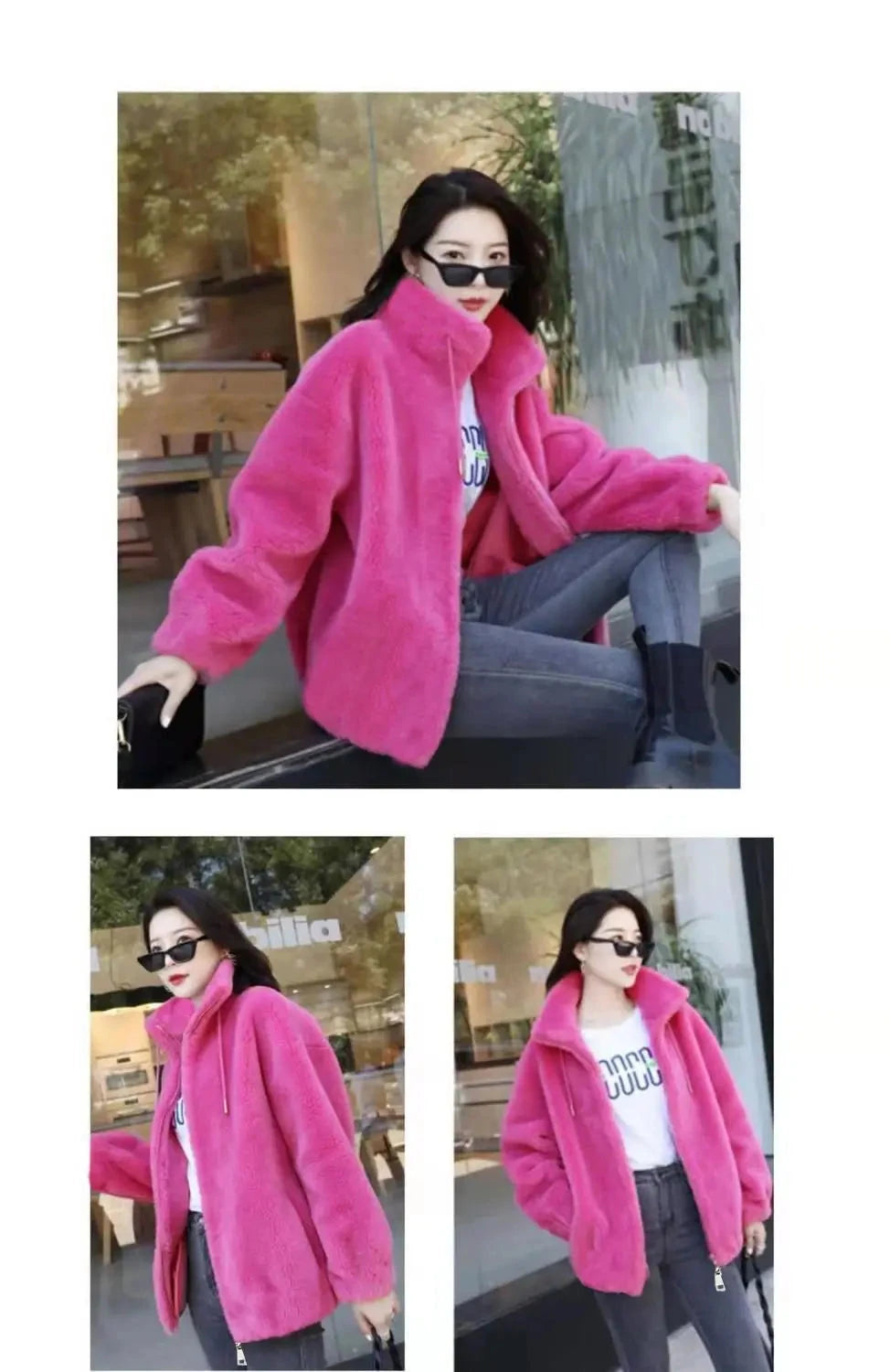 Women Winter Double Coral Fleece Warm Coat Stand Collar GlowCart