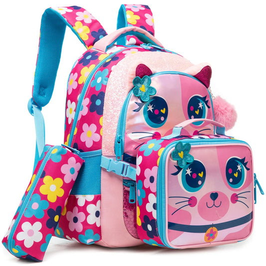 Backpacks for Girls School Bag Ages 8-10 with Lunch Box Kids Bookbag Set Travel Backpack for Preschool Elementary Students GlowCart