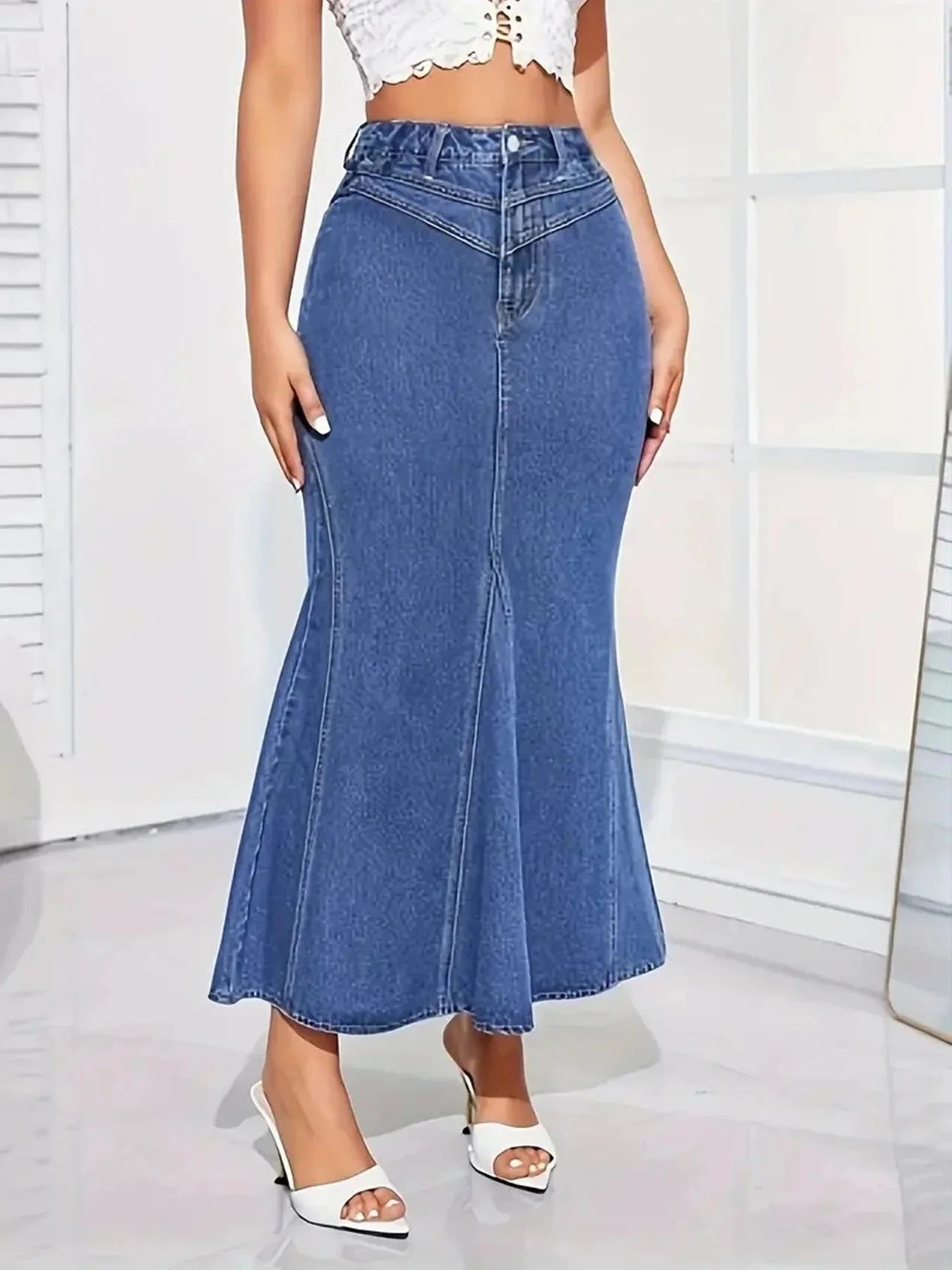 Women's V-shaped waist bag, wide buttocks, fish tail denim skirt, spring and summer styles GlowCart