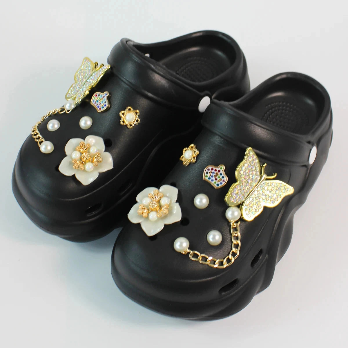 Women DIY Silver Butterfly-Knot Fashion Bow Decor Clogs GlowCart