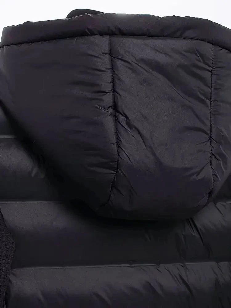 Hooded Patchwork Padded Jacket Coat with Pockets for Women, GlowCart