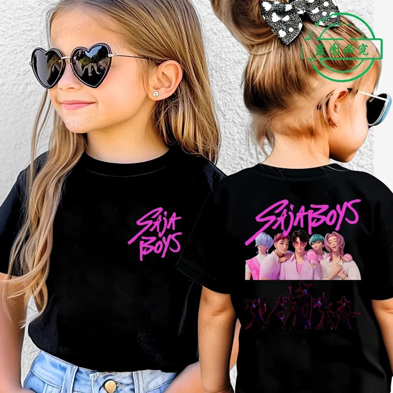 KPop Demon Hunters Saja Boys Kids Clothing Summer Cartoon Derpy Tiger Clothes Fashion Boys T-shirt Cotton Children's T Shirts GlowCart